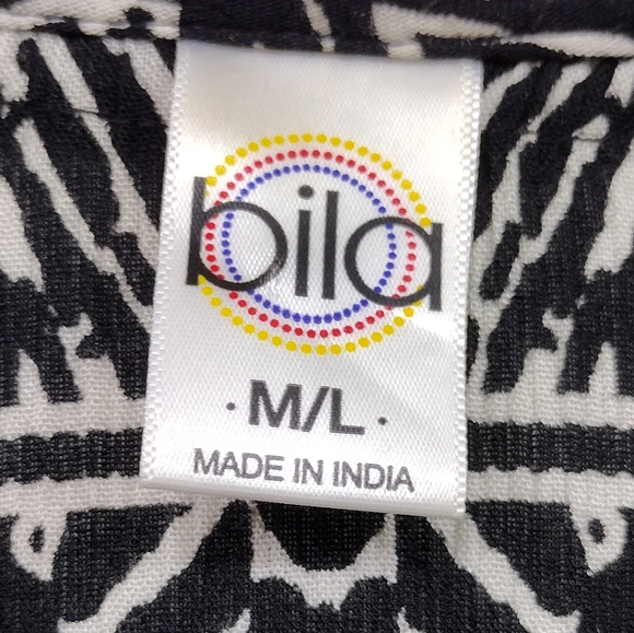 Bila Artsy Open Front Kimono Women's M/L Black White Festival Boho Coastal Retro - Picture 7 of 8